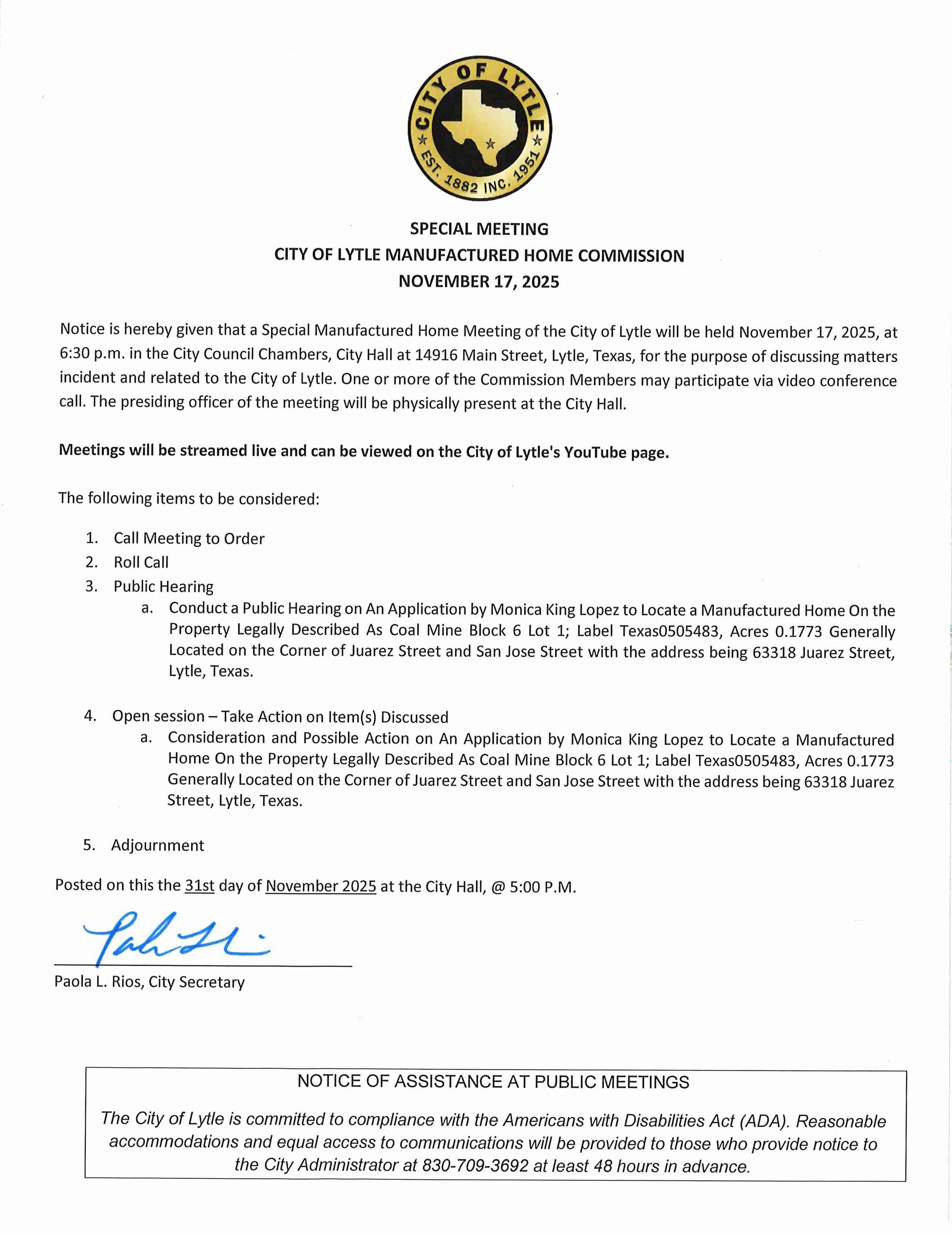 MANUFACTURED HOME COMMISSION AGENDA 11-17-25